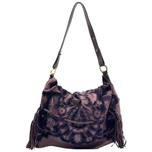 Just Cavalli Roberto Cavalli Burgundy Leather & Velvet Slouchy Shoulder Bag - Picture 1 of 7