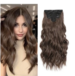 Clip in Hair Extension,6 PCS Chocolate Brown Extensions,long Wavy Hair 20” - Picture 1 of 10