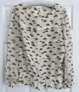 NEXT Sheer Top/ Blouse, SZ 18 cream & Cloud Print. Long Sleeves Elastic Waist. - Picture 1 of 12
