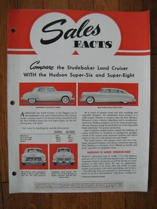 1949 Hudson Sales Facts Sales Bulletin Broschüre Super Six Eight 6 8 Studebaker - Bild 1 von 3