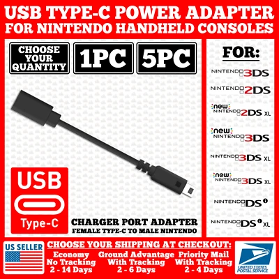 USB Type-C Adapter Converter Charging Cable for Nintendo New/3DS/2DS/DSi/XL/LL