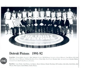 1991 1992 DETROIT PISTONS 8X10 TEAM PHOTO BASKETBALL NBA THOMAS RODMAN LAIMBEER - Picture 1 of 1
