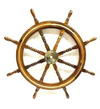 36" Nautical Marine Wooden Steering Ship Wheel ~ Brass Ring Pirate Captain Ship