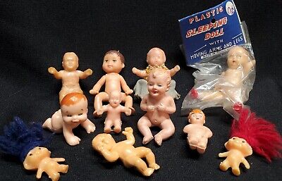 Vintage Miniature Dollhouse Baby Dolls Trolls Celluloid Rubber Creepy 11pc. LOT • 19.99$