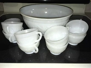 ciotola punzone design sandwich ancoraggio vetro latte vintage con 10 tazze - Foto 1 di 5