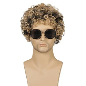 Man Fake Hairpiece Mens Rocker Wig Headgear Curly Wigs Costume Accessory - Imagen 1 de 11