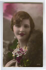 1920s French Deco PRETTY FLAPPER tinted photo postcard