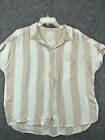 American Eagle Shirt Womens L Large Beige Stripe Top Blouse Short Sleeve Casual