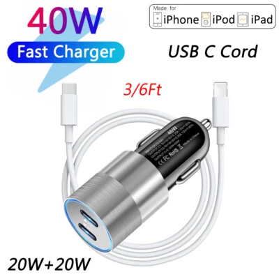 40W PD Fast Car Charger Type-C Cable For iPhone 15 16 17 Pro Max Samsung Huawei - image 1 of 4