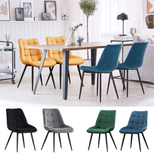 New 2X Dining Chairs Velvet Set Padded Seat Metal Leg Kitchen Chair Home Office - Picture 1 of 30