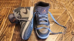Boys Nike Air Jordan 1 Mid Night Stadium Sneakers Orange and Gray Size 4/ - Picture 1 of 11