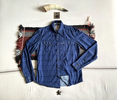 Levi’s Navajo Aztec Sawtooth Shirt M Blue Black 2014 Pearl Snaps RARE RRL-ish - Image 1 of 4