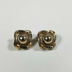 Signed MONET Clip On Gold Tone Knot Braid Ball Square Earrings VTG  - Picture 1 of 5