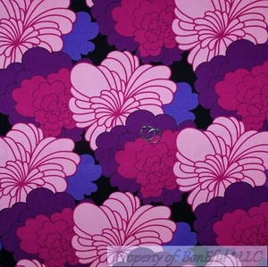 BonEful Fabric FQ Cotton Woven Canvas Decor Black Purple Pink Flower Retro Color - Picture 1 of 13