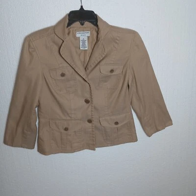 Chaqueta Covington para mujer, color caqui tostado con cuello abotonado, mangas largas, talla 6 Foto 1 de 4