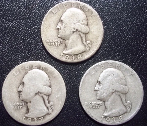 1x 1937 & 2x 1938 P-D-S - WASHINGTON QUARTERS Cover