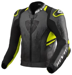 GIACCA JACKET MOTO SPORT REV'IT QUANTUM 2 PELLE LEATHER ANTRACITE GIALLO FLUO 52 - Imagen 1 de 2