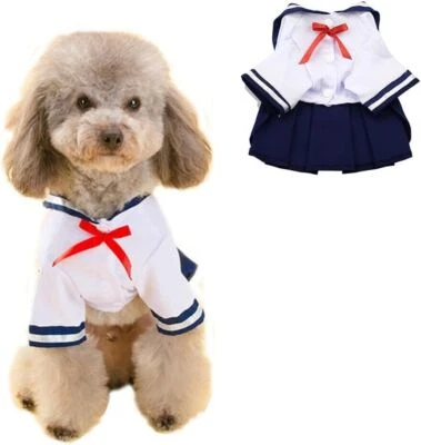 Pet Navy Captain Suit Sailor Costume Student Uniform with Red Bow Large - Image 1 of 4