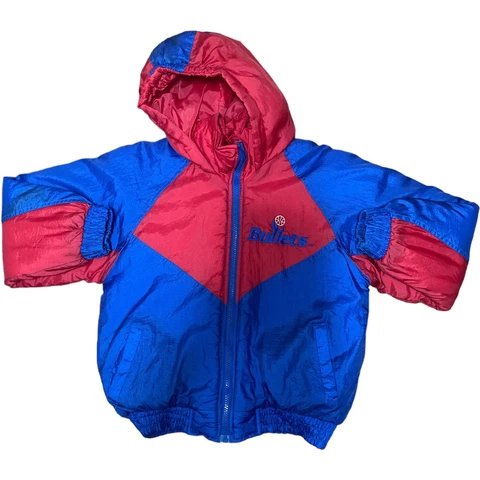 Vintage Fans Gear Washington bullets, youth Puffer Coat Sz 8-10 90s Full Zip Cover