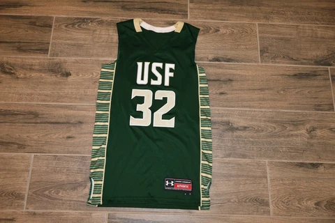 USF South Florida NCAA Basketball Jersey Game Cut 2012 Green Under Armour M Sewn Cover