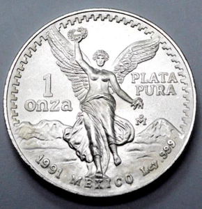 1991 UNC/MS 1 Oz 999 SILVER MEXICO Libertad Pura Plata Type 1 Limited Coin Round - Picture 1 of 3