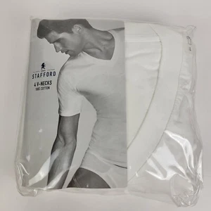Vtg 90s~Stafford 4 Pack 100% Cotton V-Neck T-Shirts White~Men's Large~NEW NOS  - Picture 1 of 2