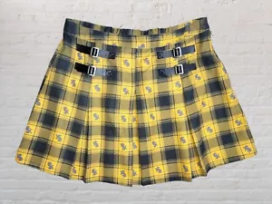 Hot Topic Harry Potter Womens LG Yellow Hufflepuff Pleated Skirt Buckles - Picture 1 of 11