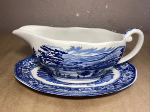 Barca Liberty Blue Staffordshire Gravy con piastra Lafayette Landing West Point - Foto 1 di 22