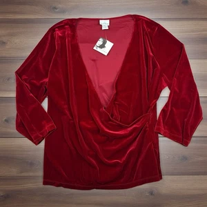 Vtg Y2K Red Boho Velvet Velour Draped Wrap Women’s Top Sz XL Jacqueline Smith - Picture 1 of 6