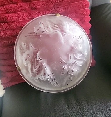 lampe en verre moulé à la presse Art Déco,décor Oiseaux  - Photo 1/4