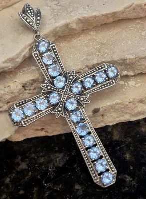 NEW! Large Nicky Butler Sterling Blue Topaz Cross Pendant, December Birthstone  - Image 1 of 4
