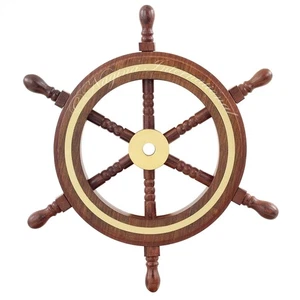 Nagina International 4" Small 4L x 4W", Natural Wood - Brass Ring - Picture 1 of 9