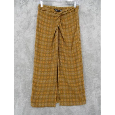 Falda Zara Pequeña A Cuadros Anudada Arrugada Lateral Cremallera Frontal Abertura Mostaza Dorado Nueva Foto 1 de 4