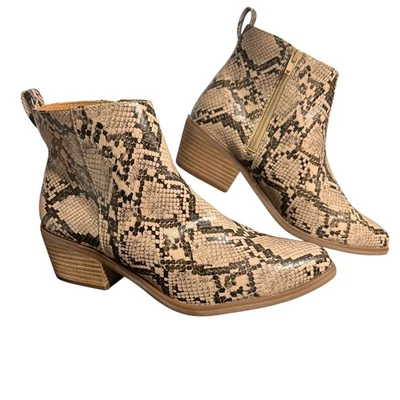 Code West Boots Womens Size 9M Natural Snake Print Ankle Western Block Heel Zip - Image 1 of 4
