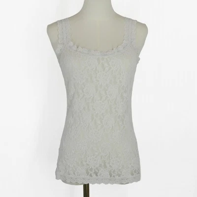 Camiseta sin mangas Hanky Panky blanca de encaje floral para mujer mediana | Camisola elástica transparente L Foto 1 de 4