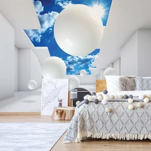 3D Kugeln WANDTAPETE 12 x 8,33 Fuß Erwachsene Teenager Schlafzimmer WANDBILD weiß blau - Bild 1 von 10