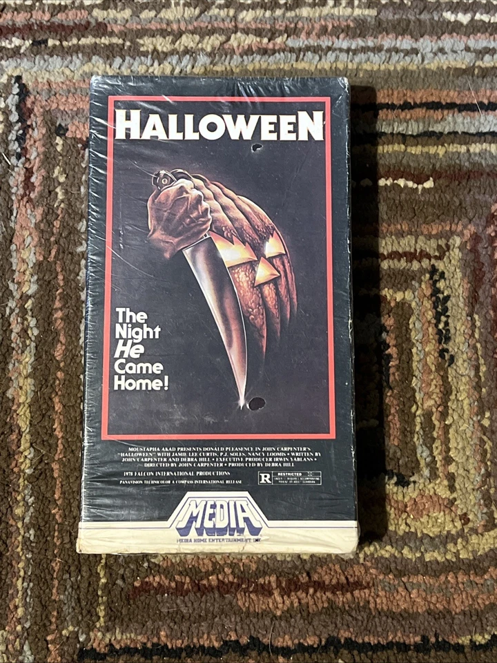Halloween VHS 1981 MEDIA White Stripe Full Flaps W/opened original Shrink Wrap - Image 1 of 4