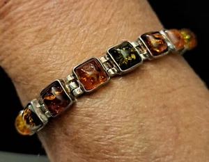 Very Nice Vtg Bracelet Marked 925 Various Colored Stones Safety Chain 7.5"-8" - Picture 1 of 9