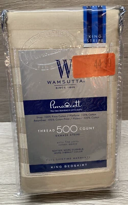 New Wamsutta Taupe Damask Stripe 500 Thread Count King Bed Skirt Pima Cotton - Image 1 of 4