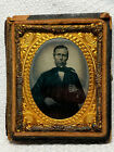 Antique Civil War Era Old Man Standing Ambrotype In Stamp / Tooled Leather Case