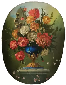 BOUQUET FLOREALE ITALIANO VINTAGE NATURA MORTA, CON URNA CLASSICA LG OVALE O/B NON FIRMATO - Foto 1 di 19