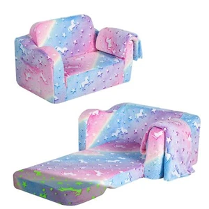 Kids Couch Fold Out Flip Out Sofa Chair with Blanket Foldable Toddler Couch f... - Picture 1 of 8