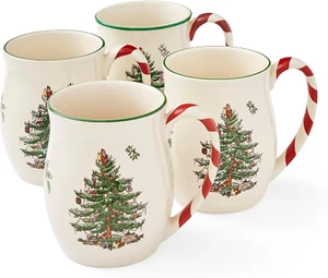 Spode Albero di Natale 14 Oz Tazze Natalizie, Tazzine da Caffè Festive con Lattina di Menta Piperita - Foto 1 di 8