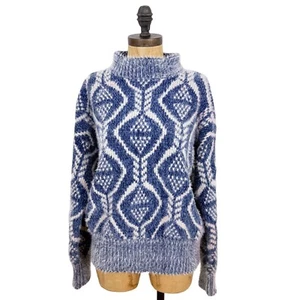 POL Anthropologie Eyelash Fuzzy Mock Neck Sweater S Aztec Tribal Blue B31 - Picture 1 of 6