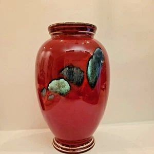 VINTAGE POOLE POTTERY ENGLAND HI GLOSS "VOLCANO" VASE - 9” TALL SIGNED EUC - Picture 1 of 9