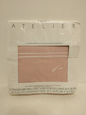 Vtg Atelier Martex Set 2 Standard Pillowcases Pale Pink New Old Stock in Package - Image 1 of 4