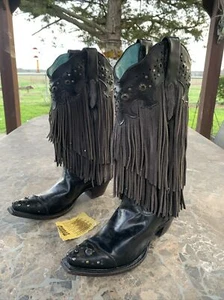 Stivali da cowboy donna Corral C1184 con frange e nappa neri taglia 7 M - Foto 1 di 11