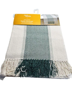 Bed Bath& Beyond Our Table Woven Chevron 14in x 90” Table Runner Green/Beige - Image 1 of 4