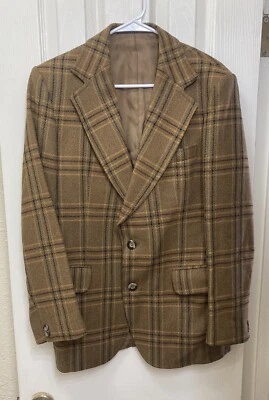 Abrigo Deportivo Ventana Marrón Vintage Años 70’s Hombre, 100% Lana, Hecho en Inglaterra, 40R Foto 1 de 4