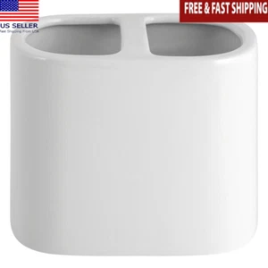 Ceramic Toothbrush Holder Glossy White Two Openings Bathroom Accessory New - Picture 1 of 6